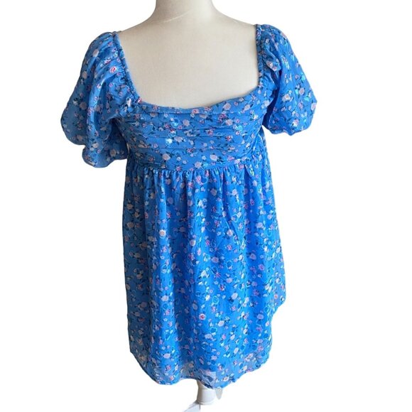 Boutique Womens Floral Square Neck Sundress-Blue-Size M-GUC - Picture 1 of 6